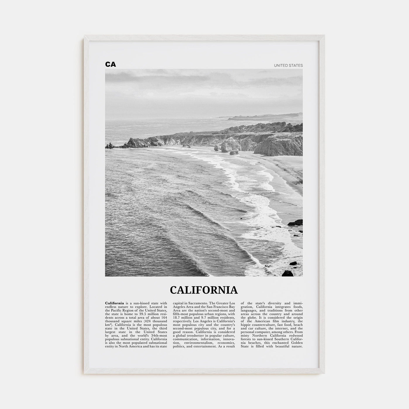 California No 1 Poster White Wood / 8x12 in Nbourhood Travel B&W Poster