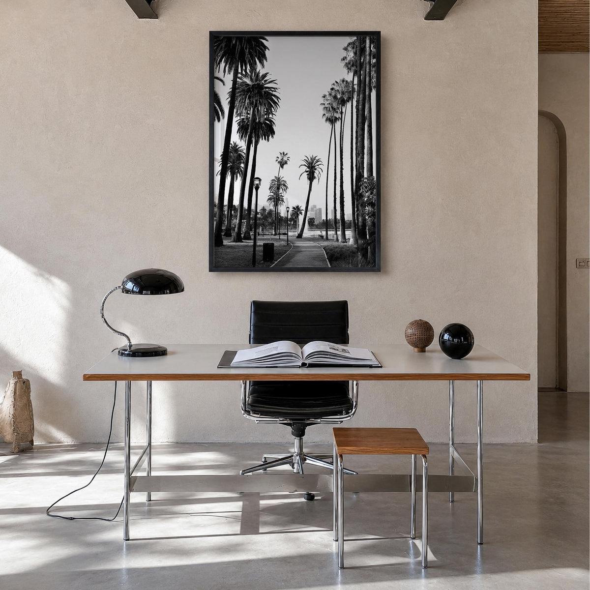 California no. 2 black & white photo poster of United States – vertical wall art in black wood frame, hanging on wall