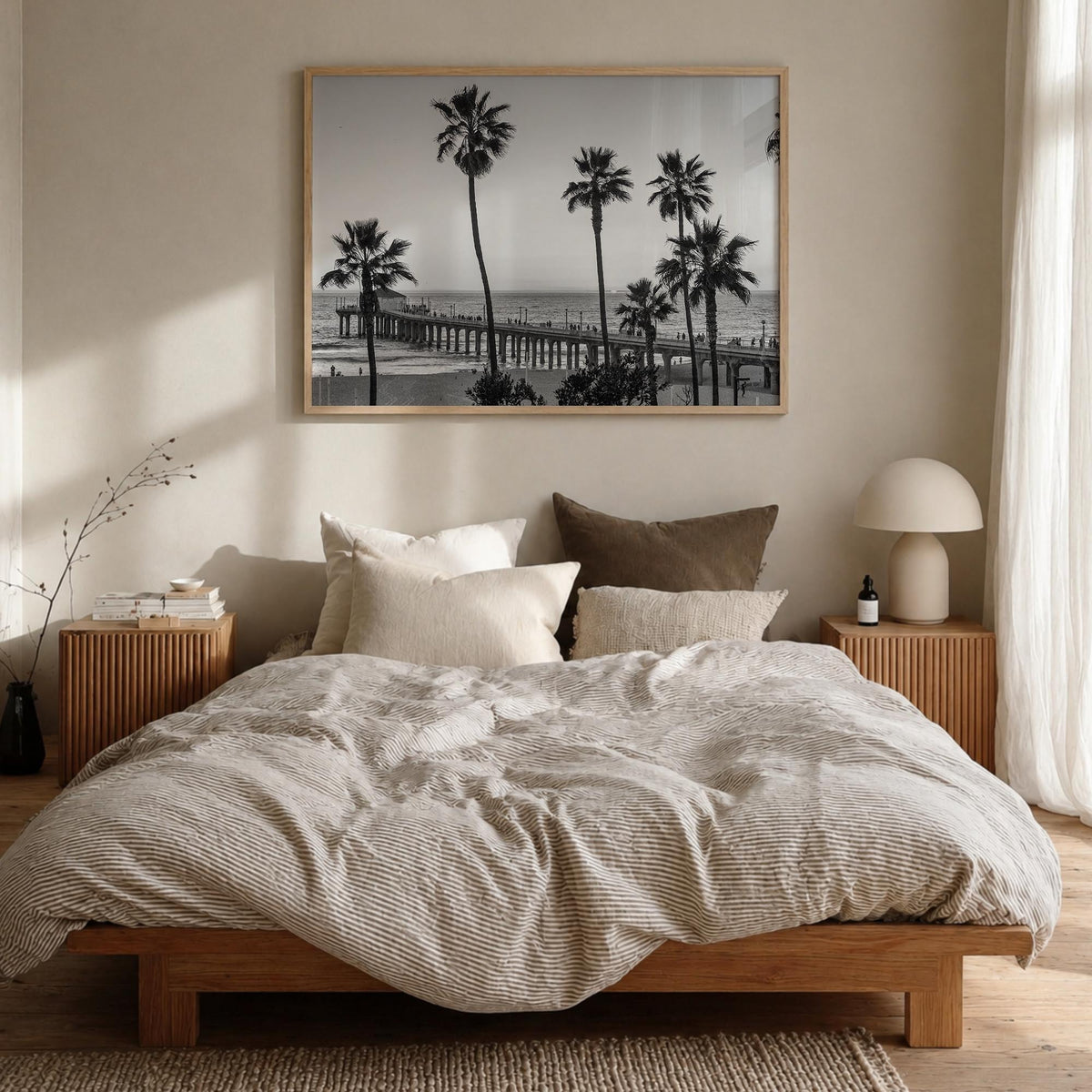 California no. 2 black & white photo poster of United States – horizontal wall art in natural wood frame, hanging on wall
