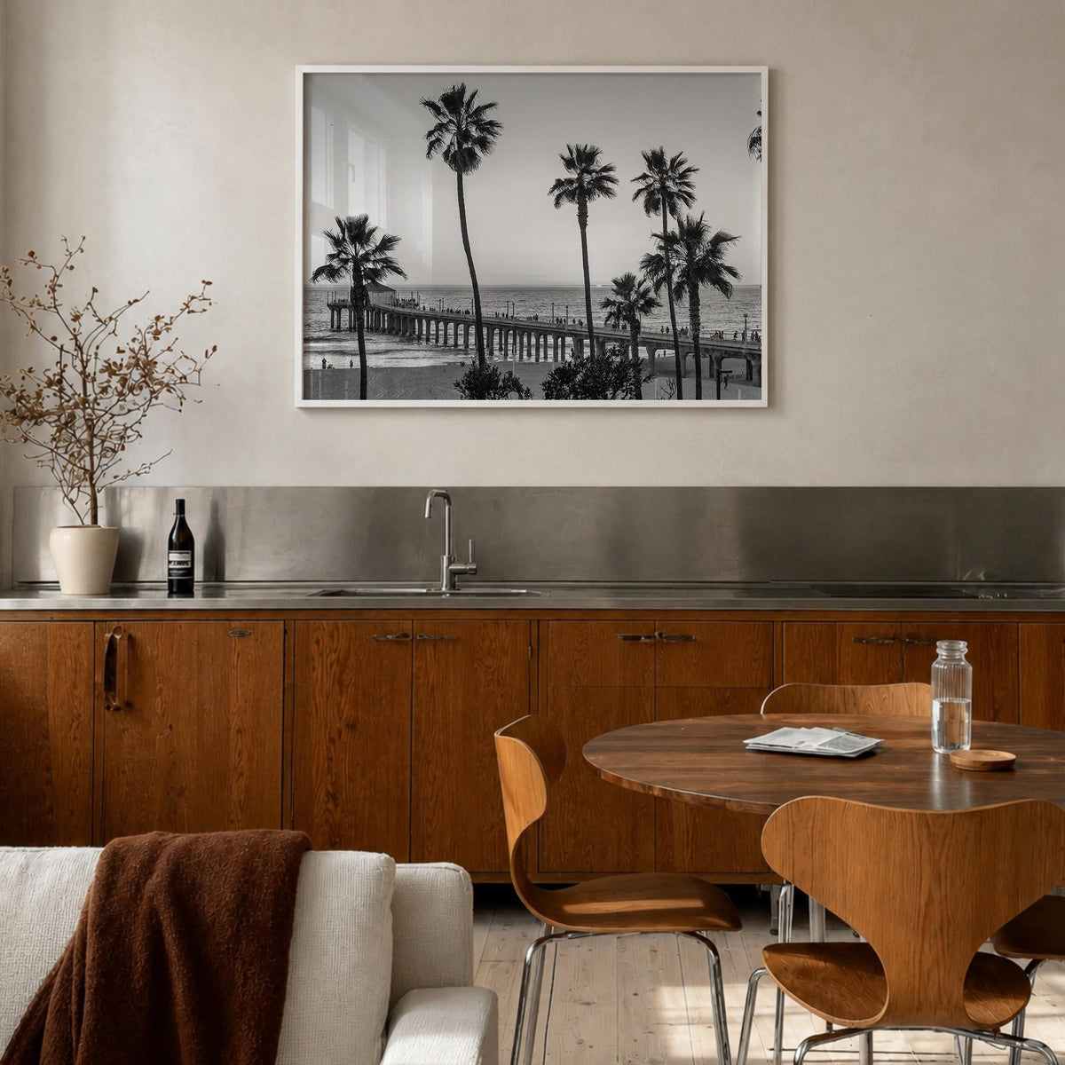 California no. 2 black & white photo poster of United States – horizontal wall art in white wood frame, hanging on wall