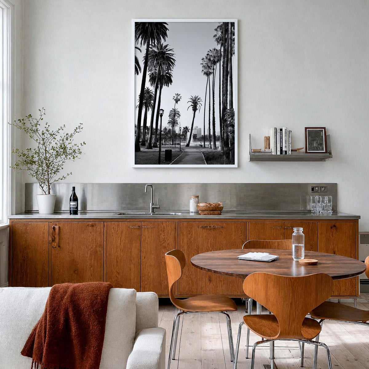 California no. 2 black & white photo poster of United States – vertical wall art in white wood frame, hanging on wall