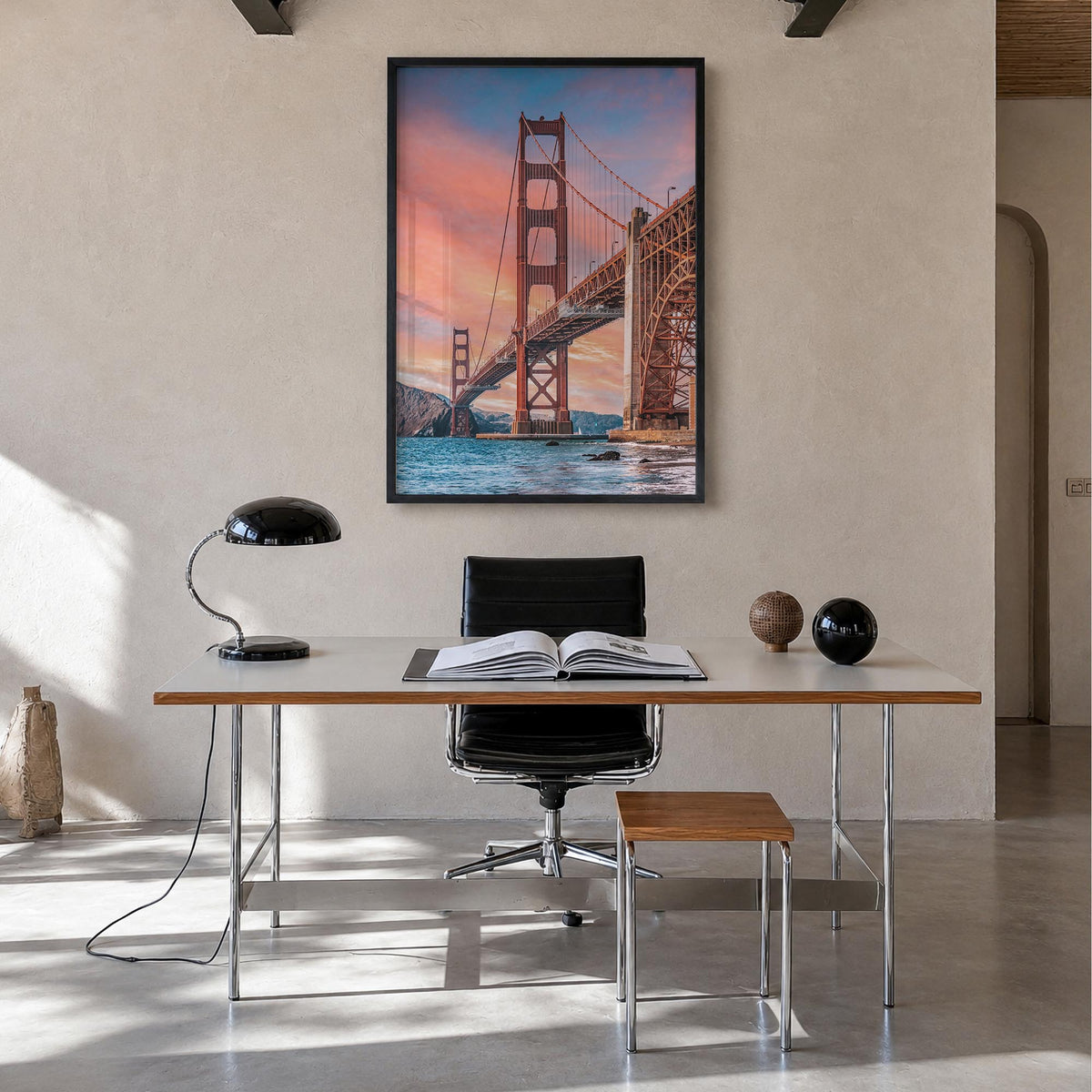 California no. 2 colorful photo poster of United States – vertical wall art in black wood frame, hanging on wall