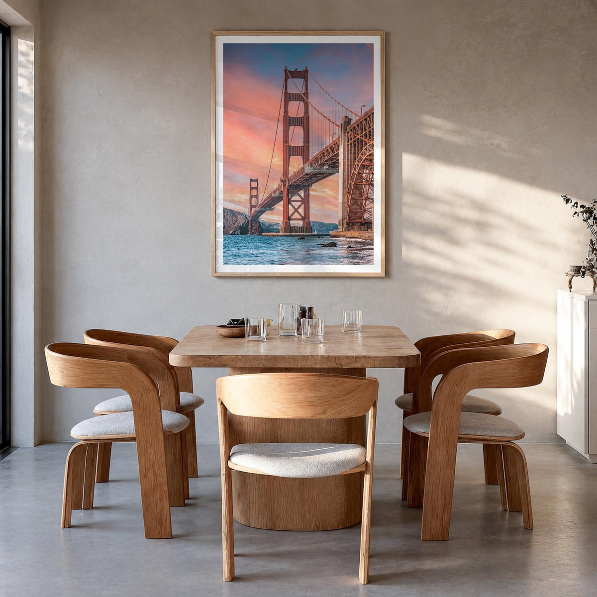 California no. 2 colorful photo poster of United States – vertical wall art in natural wood frame with white border, hanging 