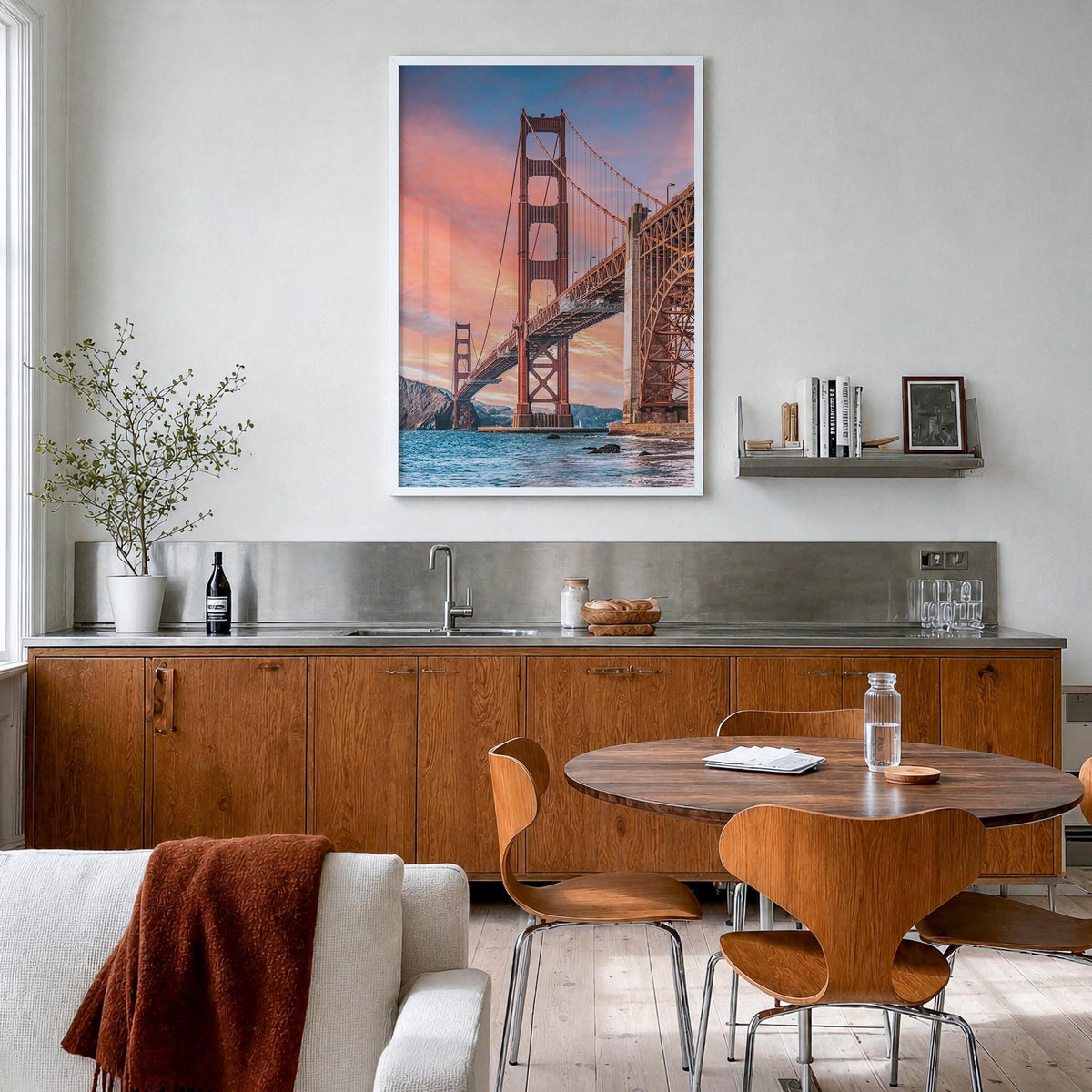 California no. 2 colorful photo poster of United States – vertical wall art in white wood frame, hanging on wall