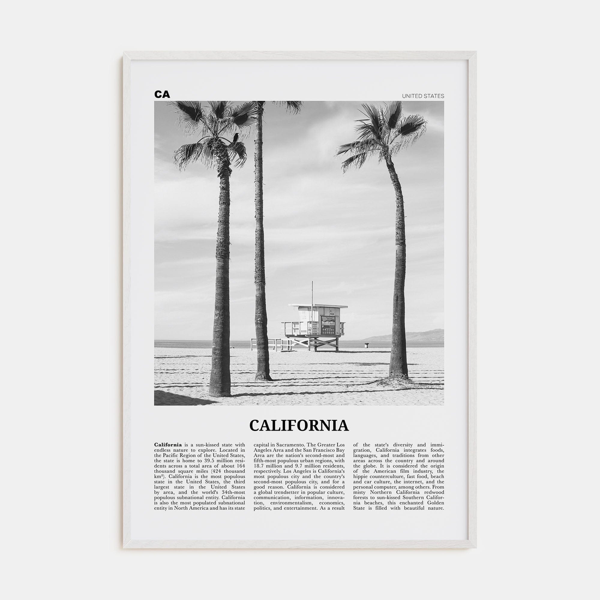 California No 2 Poster White Wood / 8x12 in Nbourhood Travel B&W Poster