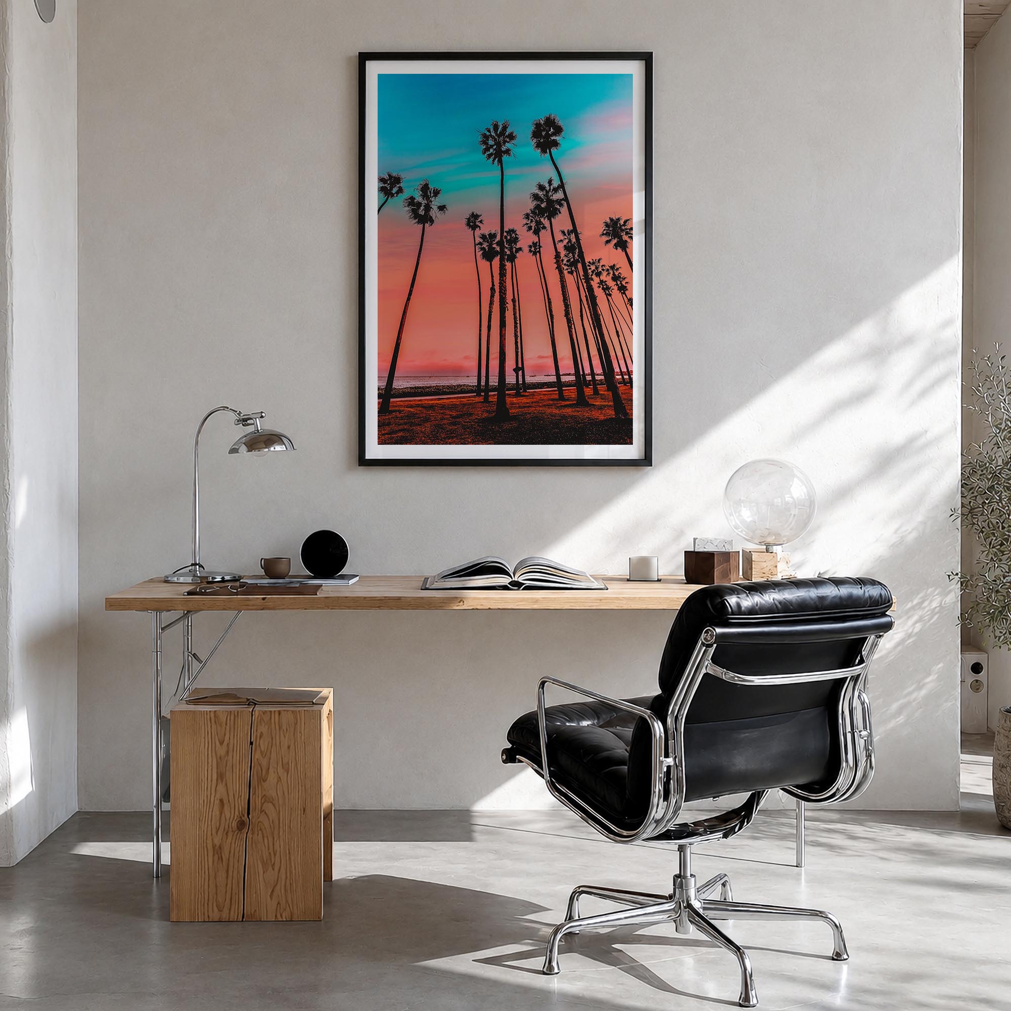 California no. 3 colorful photo poster of United States – vertical wall art in black wood frame with white border, hanging on