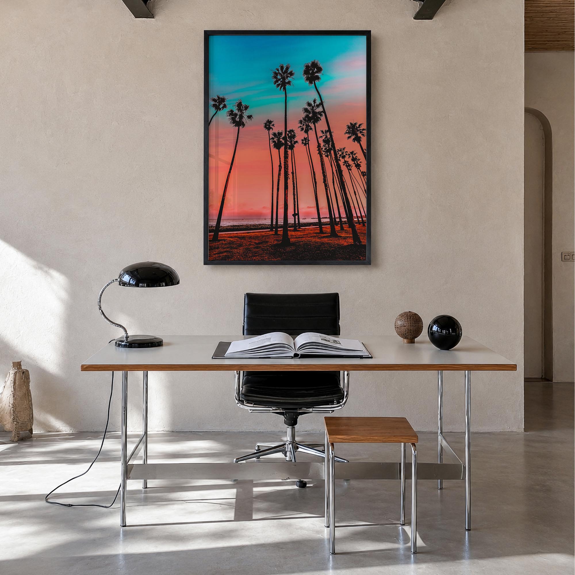 California no. 3 colorful photo poster of United States – vertical wall art in black wood frame, hanging on wall