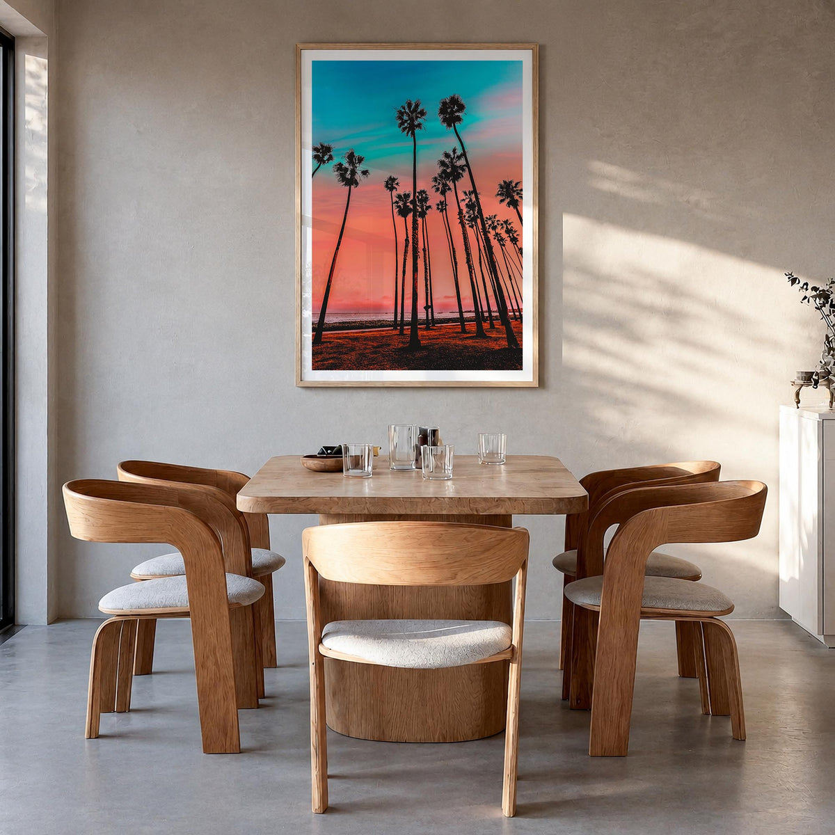 California no. 3 colorful photo poster of United States – vertical wall art in natural wood frame with white border, hanging 