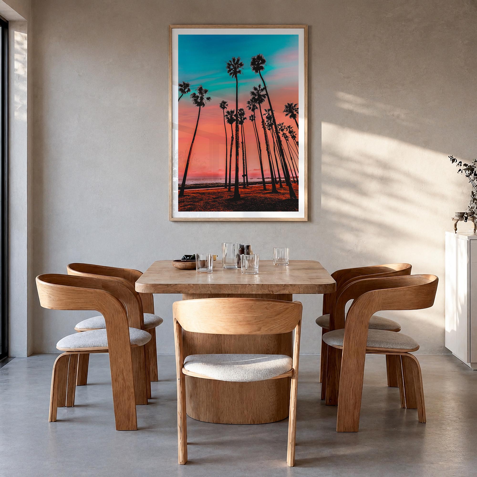 California no. 3 colorful photo poster of United States – vertical wall art in natural wood frame with white border, hanging 