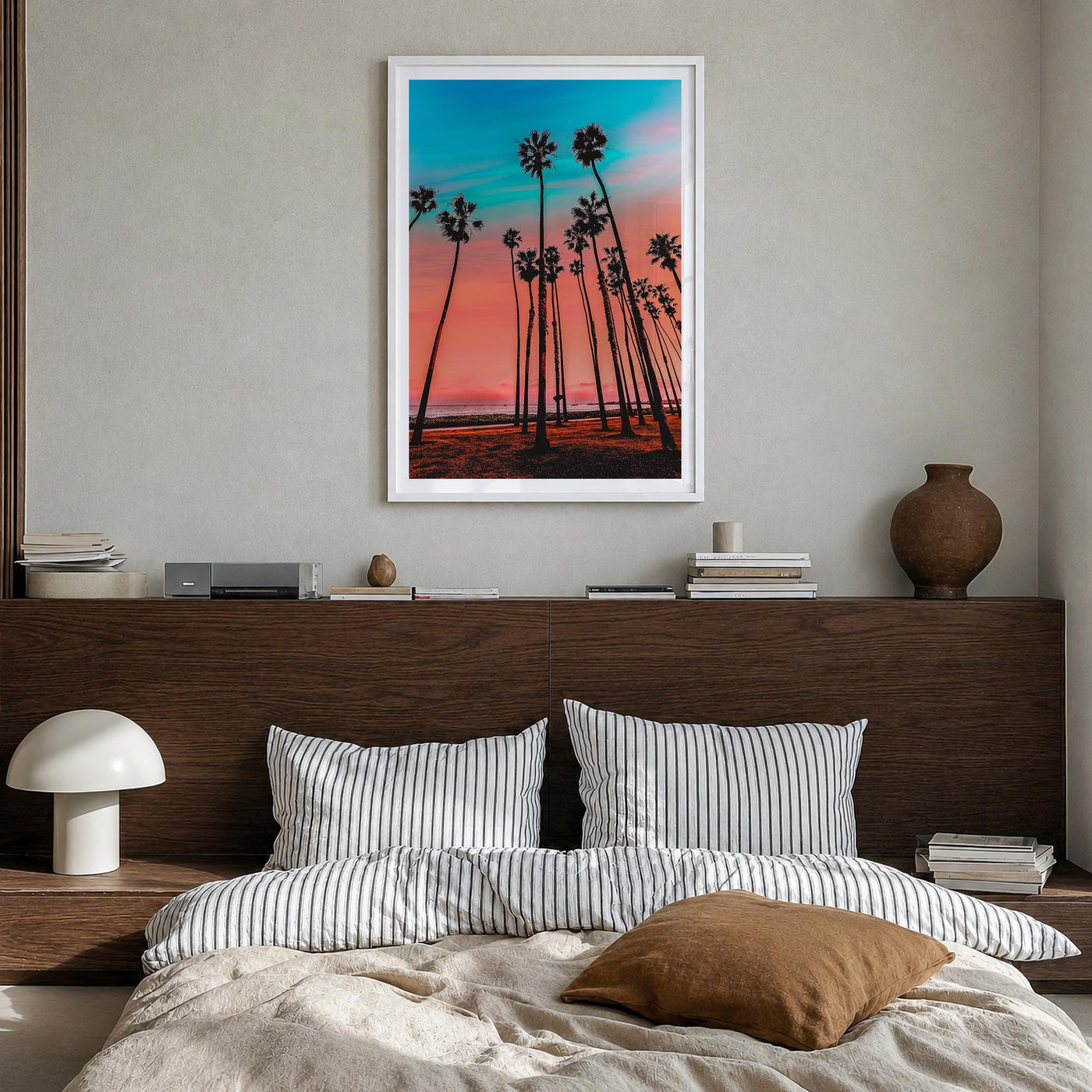 California no. 3 colorful photo poster of United States – vertical wall art in white wood frame with white border, hanging on