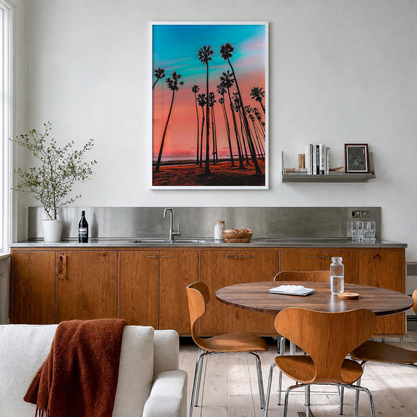 California no. 3 colorful photo poster of United States – vertical wall art in white wood frame, hanging on wall