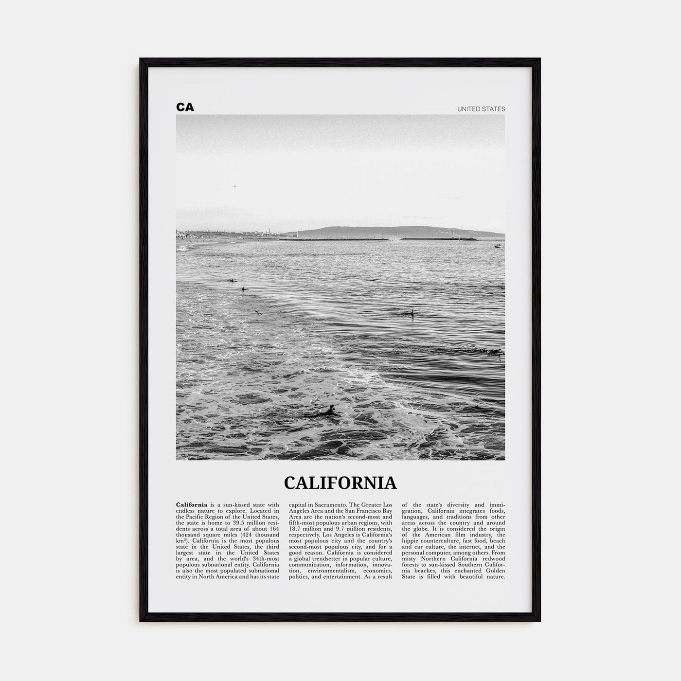 California No 3 Poster Black Wood / 8x12 in Nbourhood Travel B&W Poster