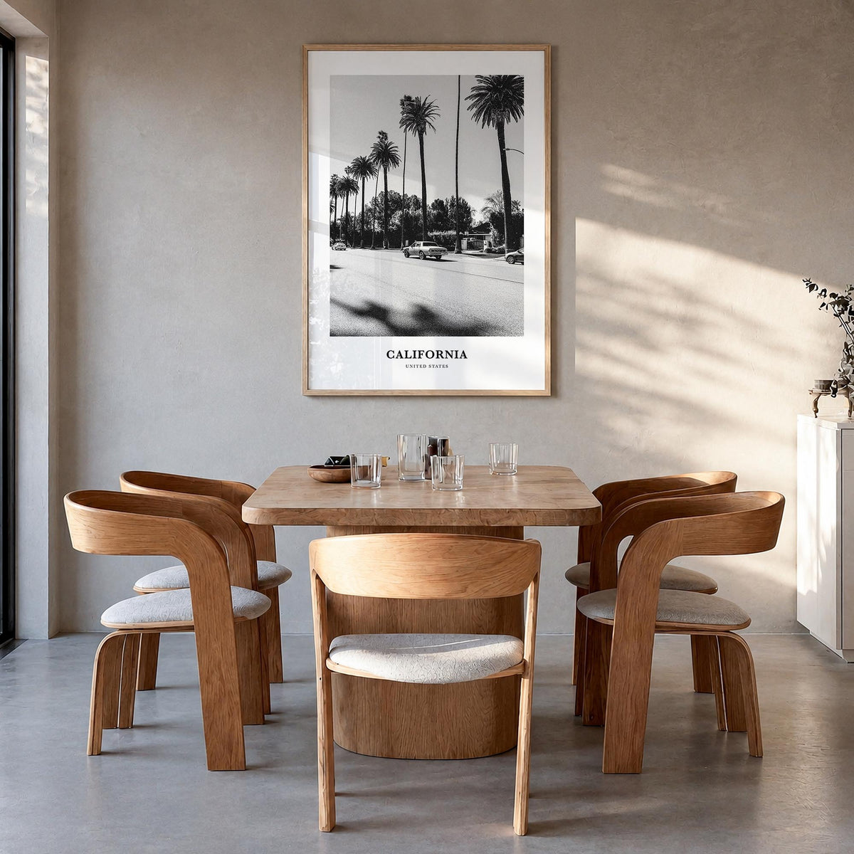 California no. 4 black & white classic poster of United States – vertical wall art in natural wood frame, hanging on wall