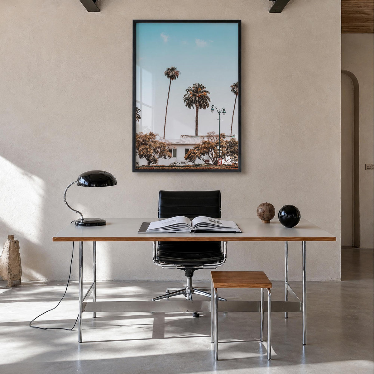 California no. 4 colorful photo poster of USA – vertical wall art in black wood frame, hanging on wall