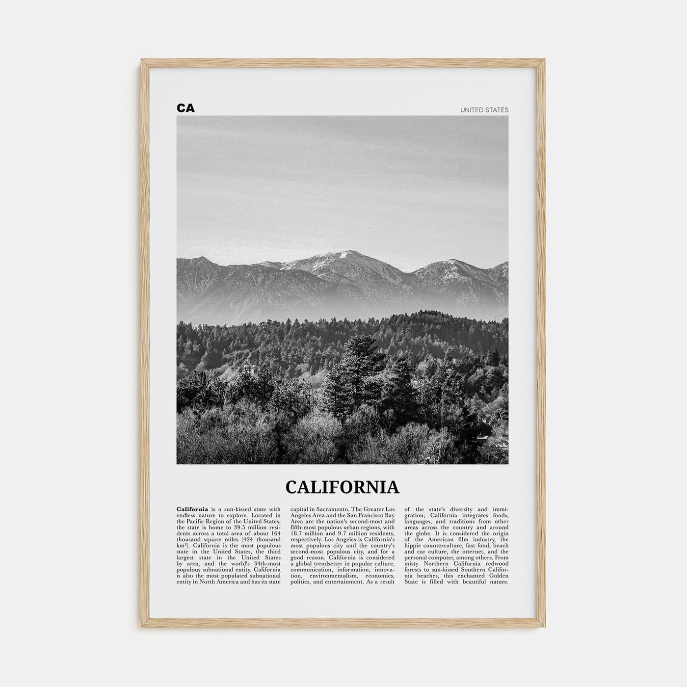 California No 4 Poster Natural Wood / 8x12 in Nbourhood Travel B&W Poster