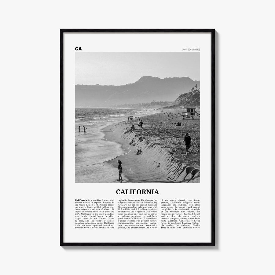 California no. 5 black & white newspaper poster of United States – vertical wall art, unframed print shown in interior mockup