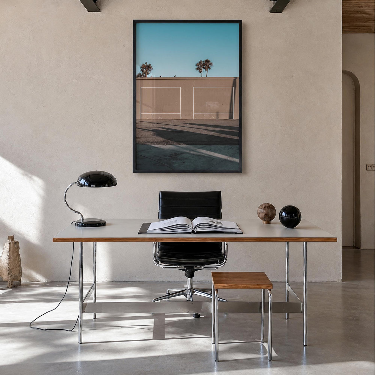 California no. 5 colorful photo poster of USA – vertical wall art in black wood frame, hanging on wall