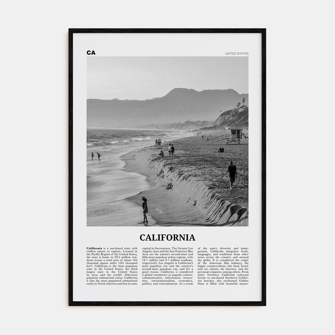 California No 5 Poster Black Wood / 8x12 in Nbourhood Travel B&W Poster