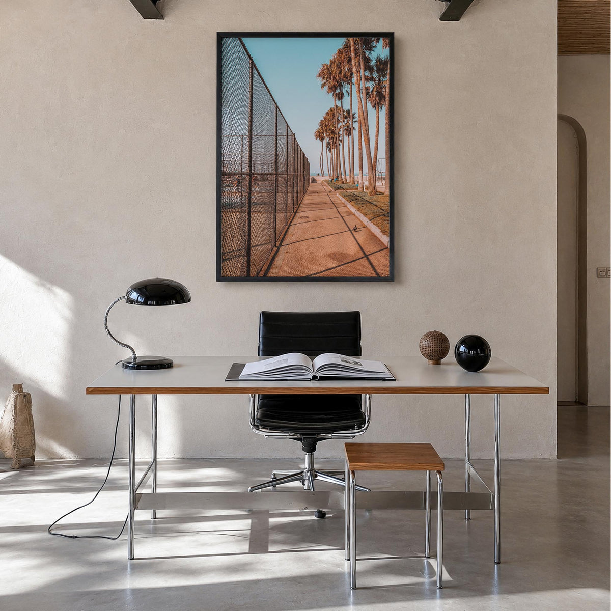 California no. 6 colorful photo poster of USA – vertical wall art in black wood frame, hanging on wall