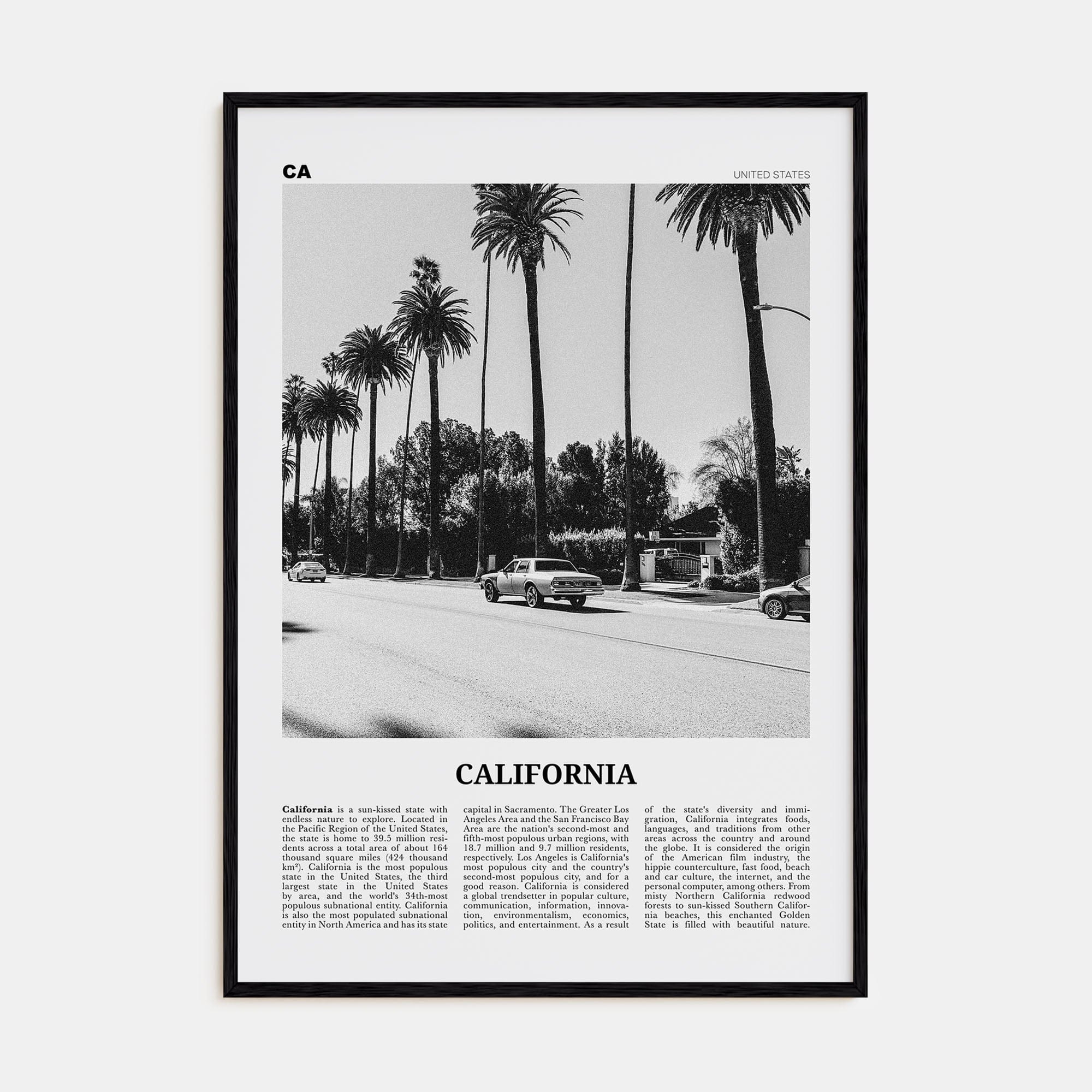 California No 6 Poster Black Wood / 8x12 in Nbourhood Travel B&W Poster