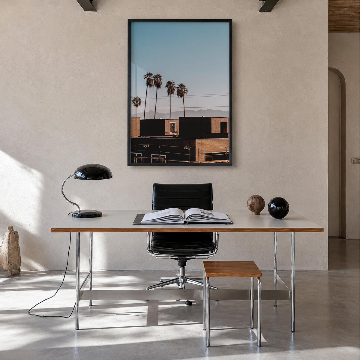 California no. 7 colorful photo poster of USA – vertical wall art in black wood frame, hanging on wall