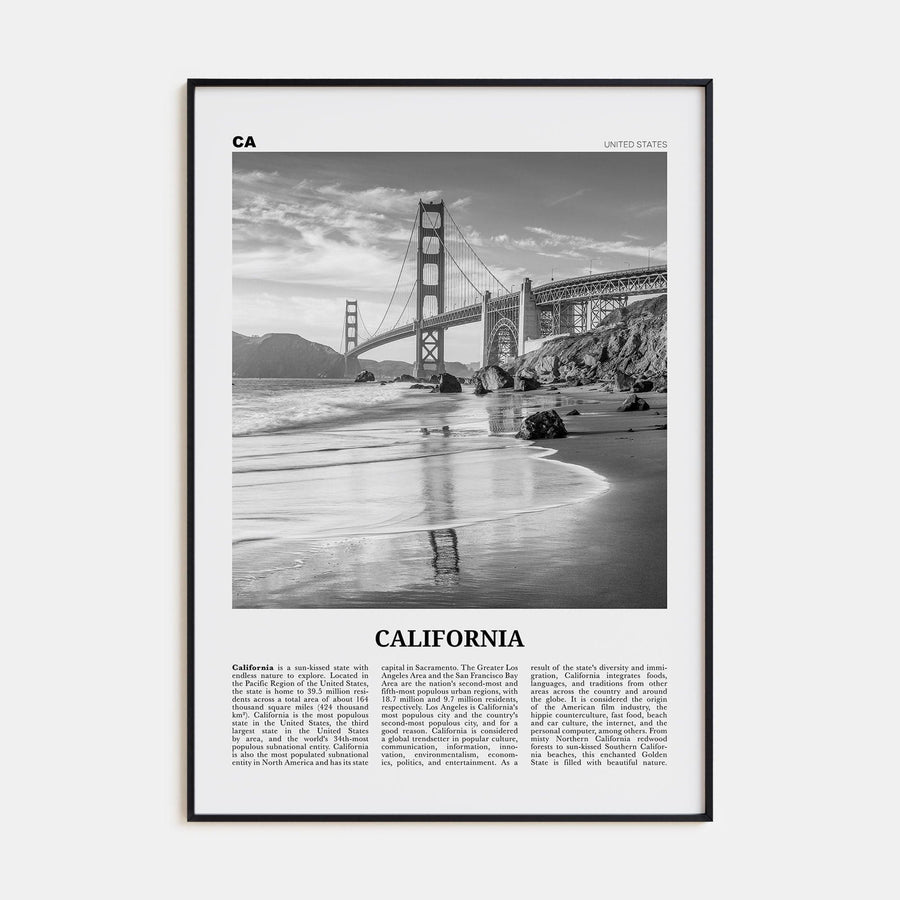 California No 7 Poster Black Metal / 8x12 in Nbourhood Travel B&W Poster