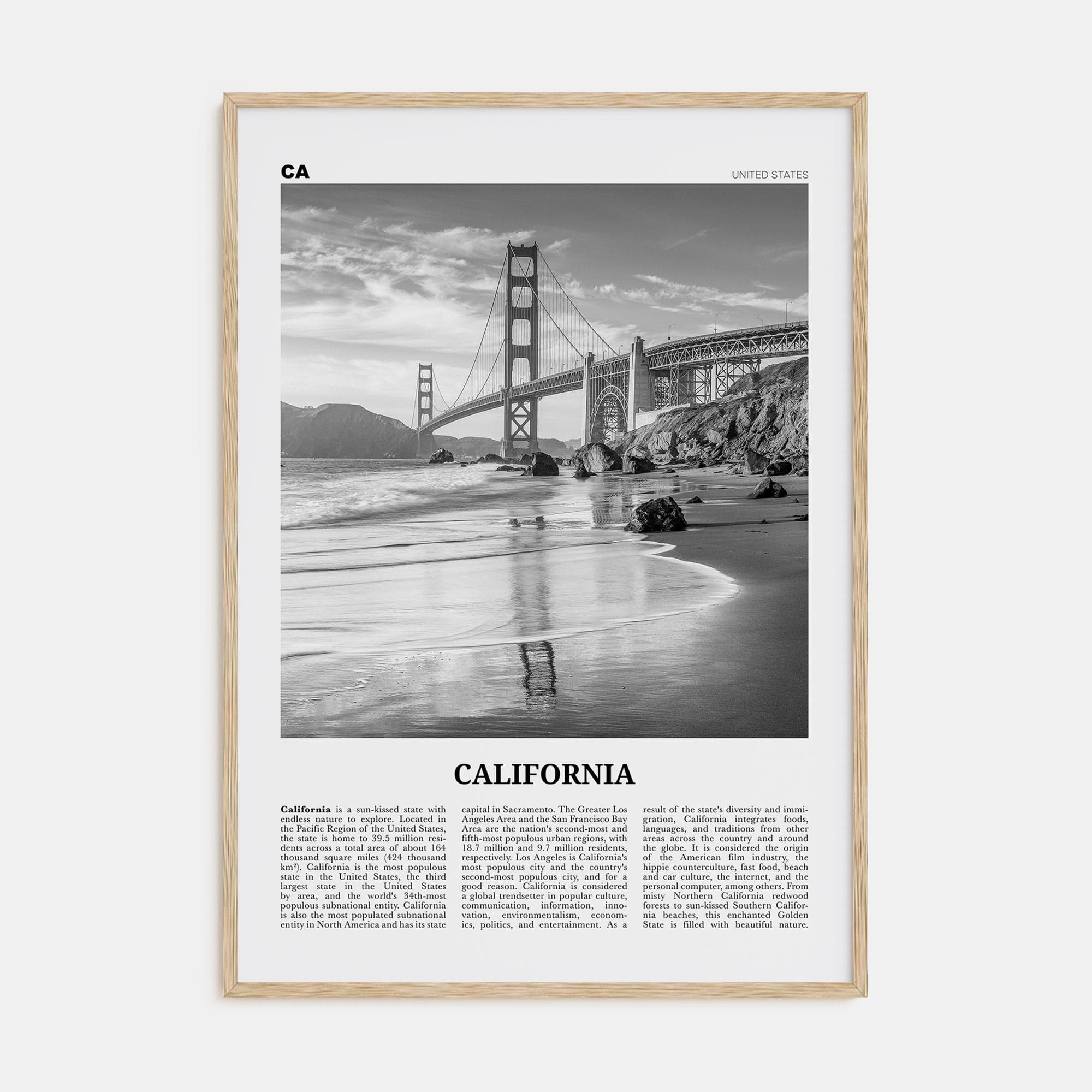 California No 7 Poster Natural Wood / 8x12 in Nbourhood Travel B&W Poster