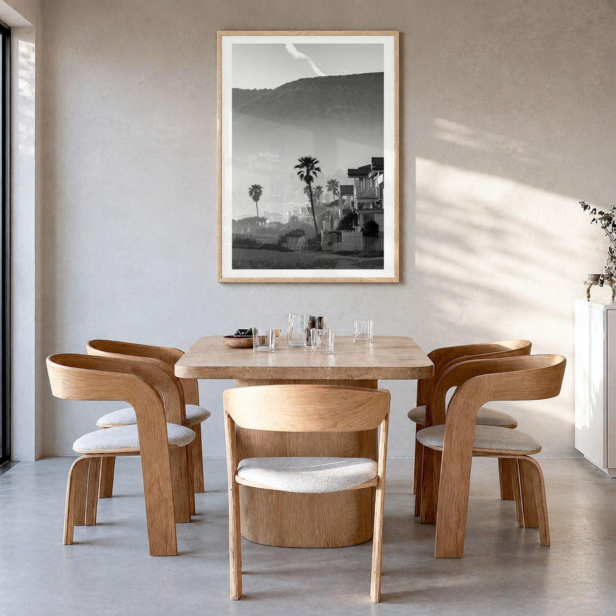 California Photo No 1 Poster in a natural wood frame, hanging in a dining room, white border