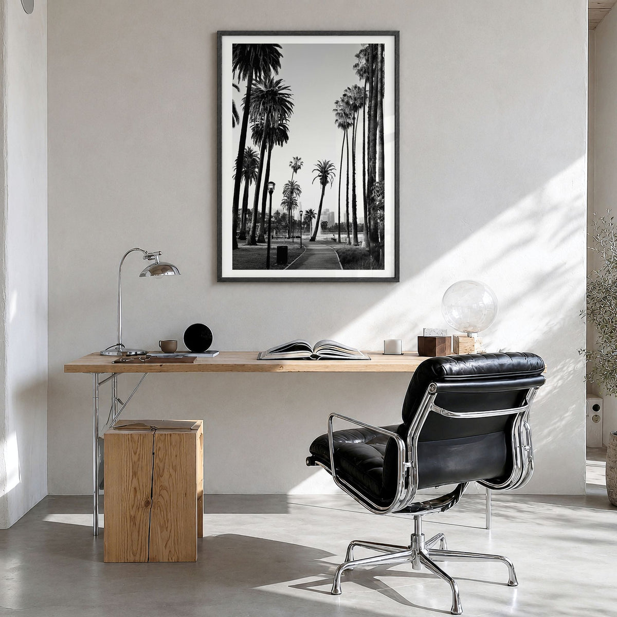 California Photo No 2 Poster in a black wood frame, hanging in a bright home office, white border