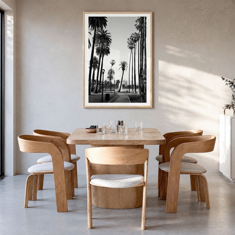 California Photo No 2 Poster in a natural wood frame, hanging in a dining room, white border
