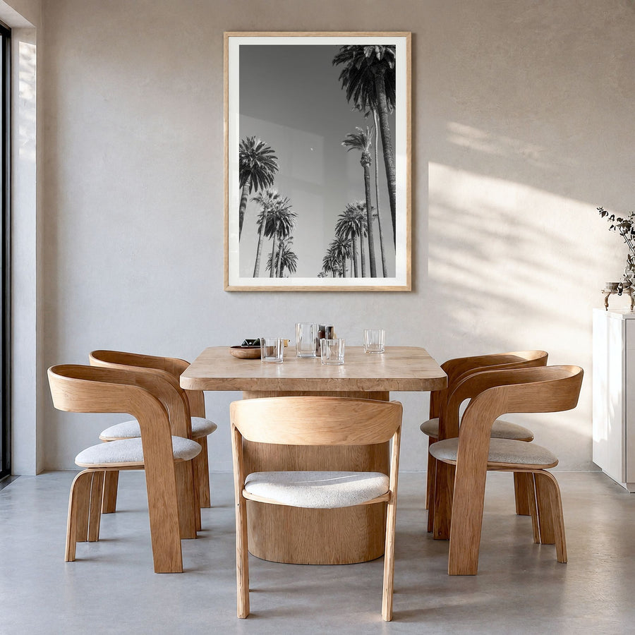 California Photo No 4 Poster in a natural wood frame, hanging in a dining room, white border