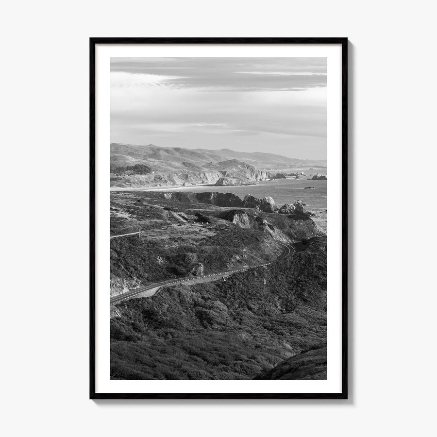 Pacific Coast Highway Photo Poster, framed poster mockup, white border