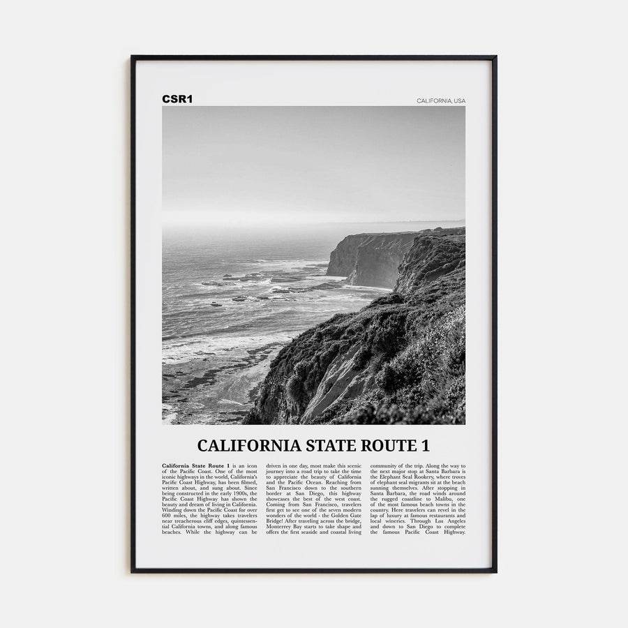 California State Route 1 Poster None / 8x12 in Nbourhood Travel B&W Poster