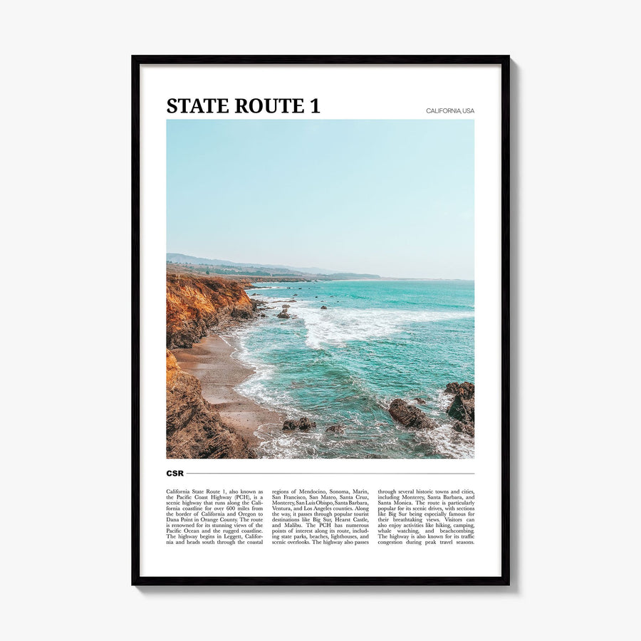 State Route 1 Travel Poster, framed poster mockup