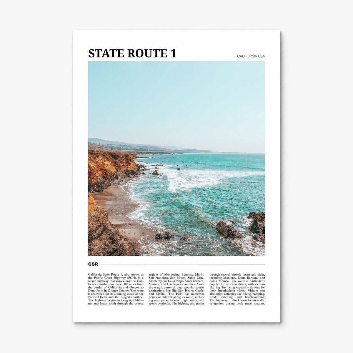 State Route 1 Travel Poster, print only (unframed)