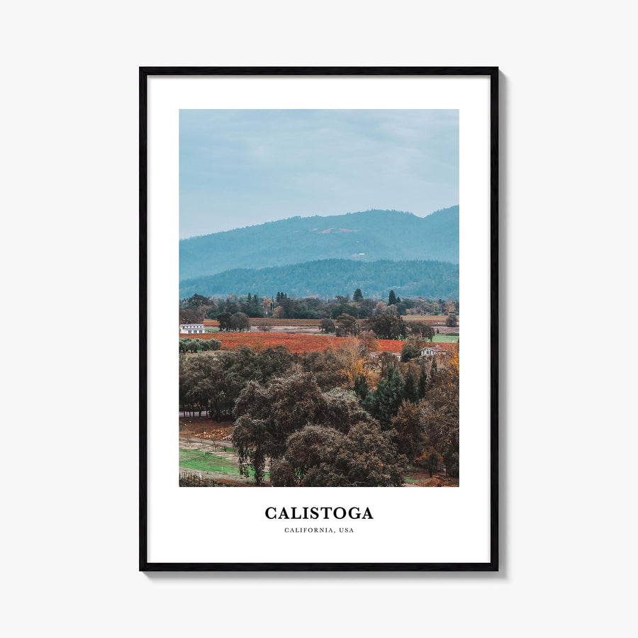 Calistoga colorful classic poster of California, USA – vertical wall art, unframed print shown in interior mockup