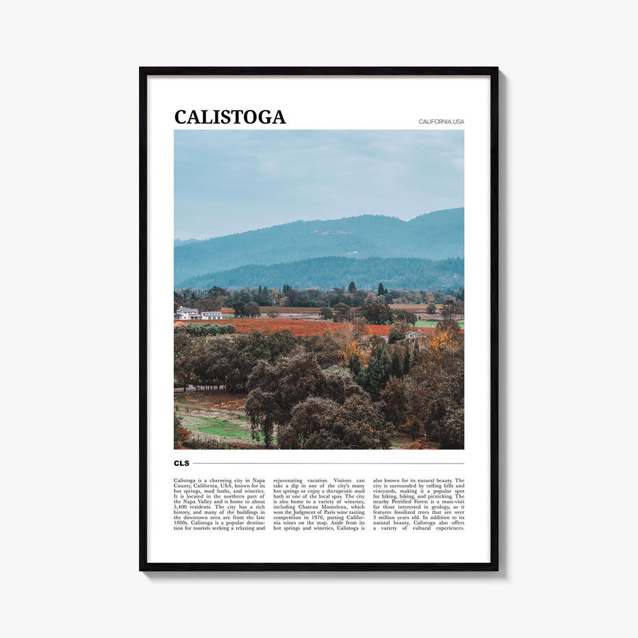 Calistoga colorful travel poster of California, USA – vertical wall art, unframed print shown in interior mockup