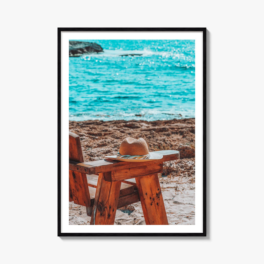 Calm Beach colorful photo poster – vertical wall art, unframed print shown in interior mockup