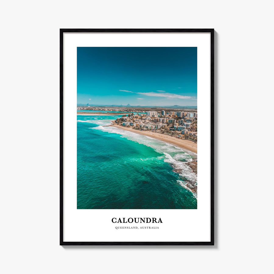 Caloundra colorful classic poster of Australia – vertical wall art, unframed print shown in interior mockup