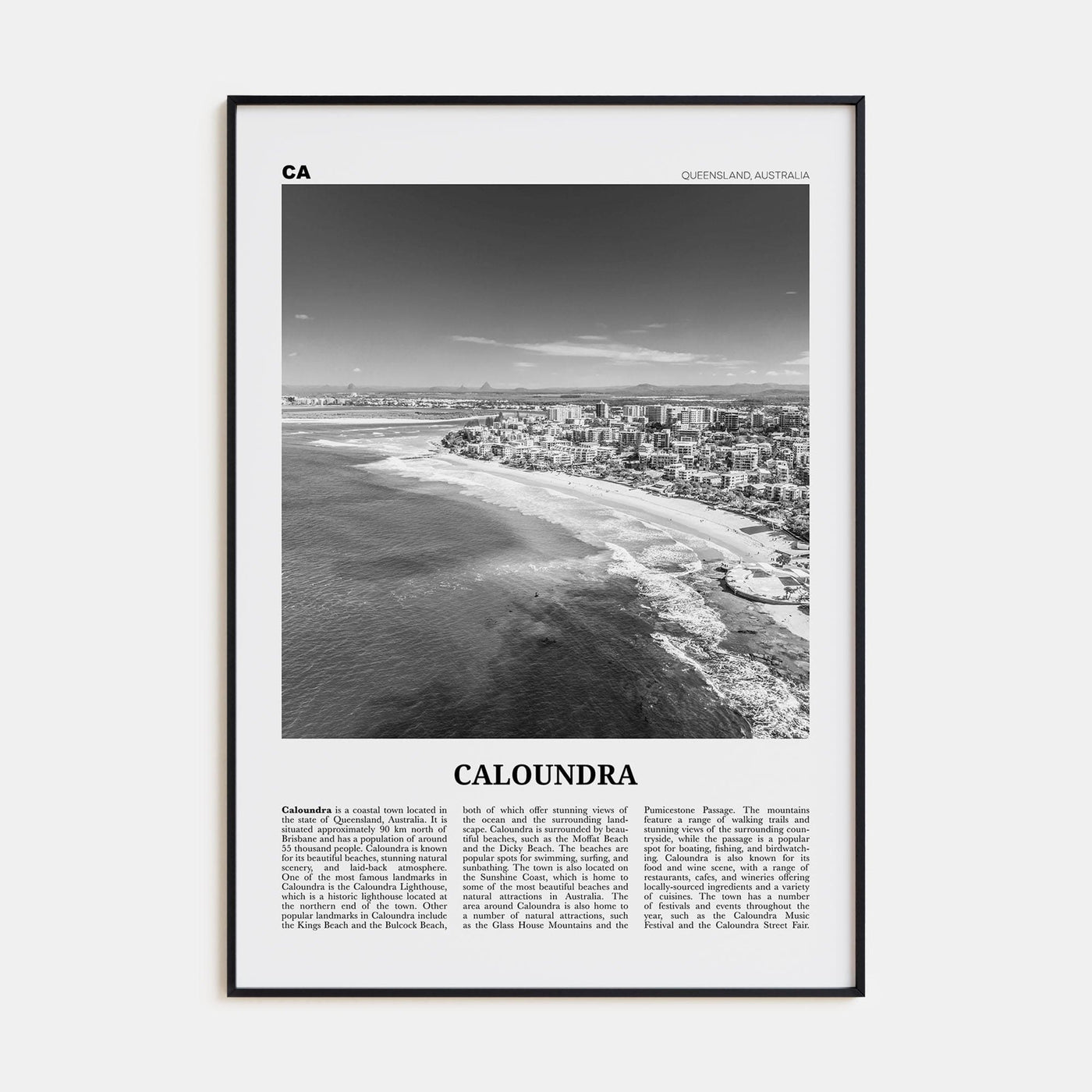 Caloundra Poster None / 8x12 in Nbourhood Travel B&W Poster