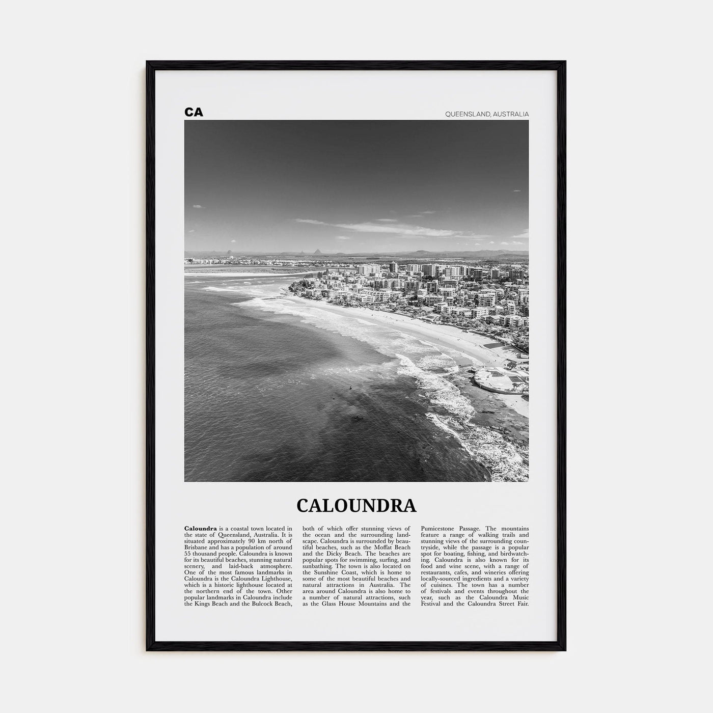 Caloundra Poster Black Wood / 8x12 in Nbourhood Travel B&W Poster