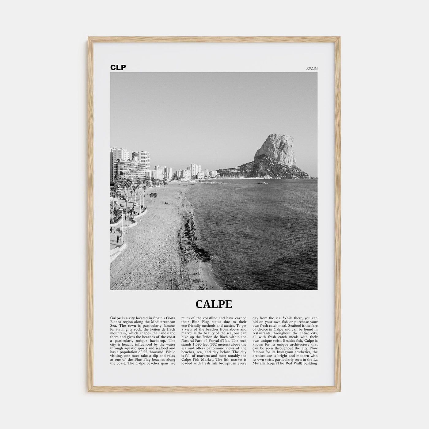 Calpe Poster Natural Wood / 8x12 in Nbourhood Travel B&W Poster