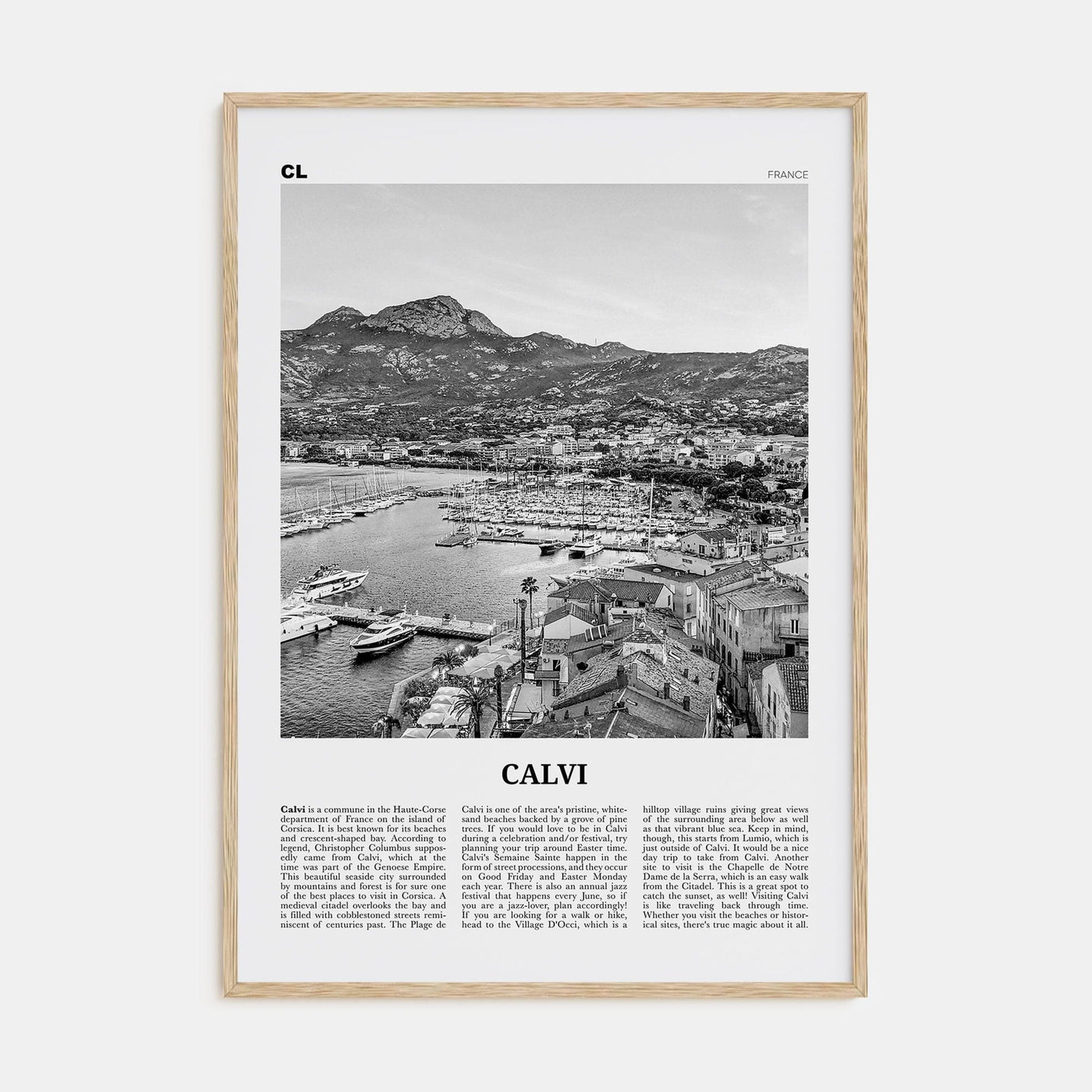 Calvi Poster Natural Wood / 8x12 in Nbourhood Travel B&W Poster