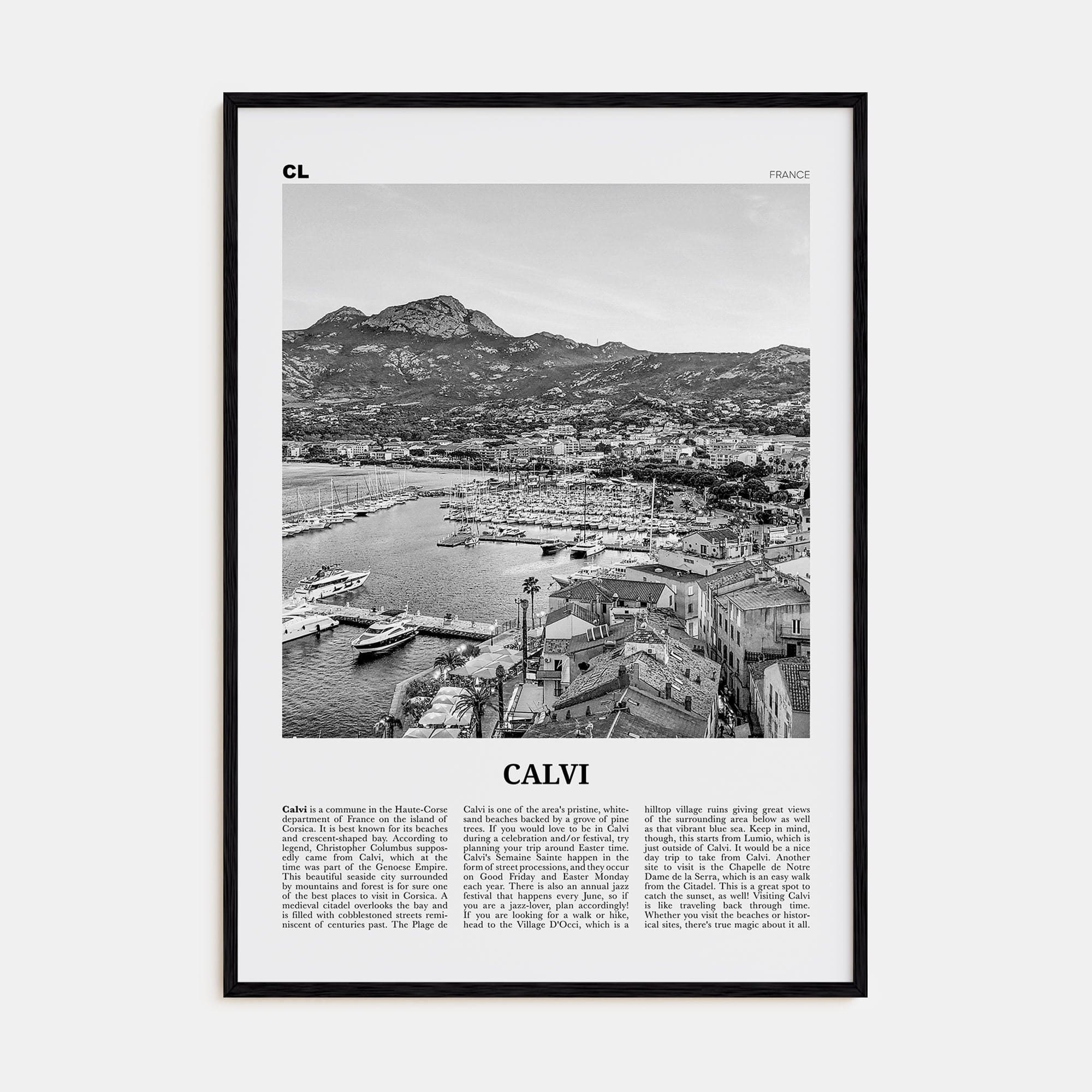 Calvi Poster Black Wood / 8x12 in Nbourhood Travel B&W Poster