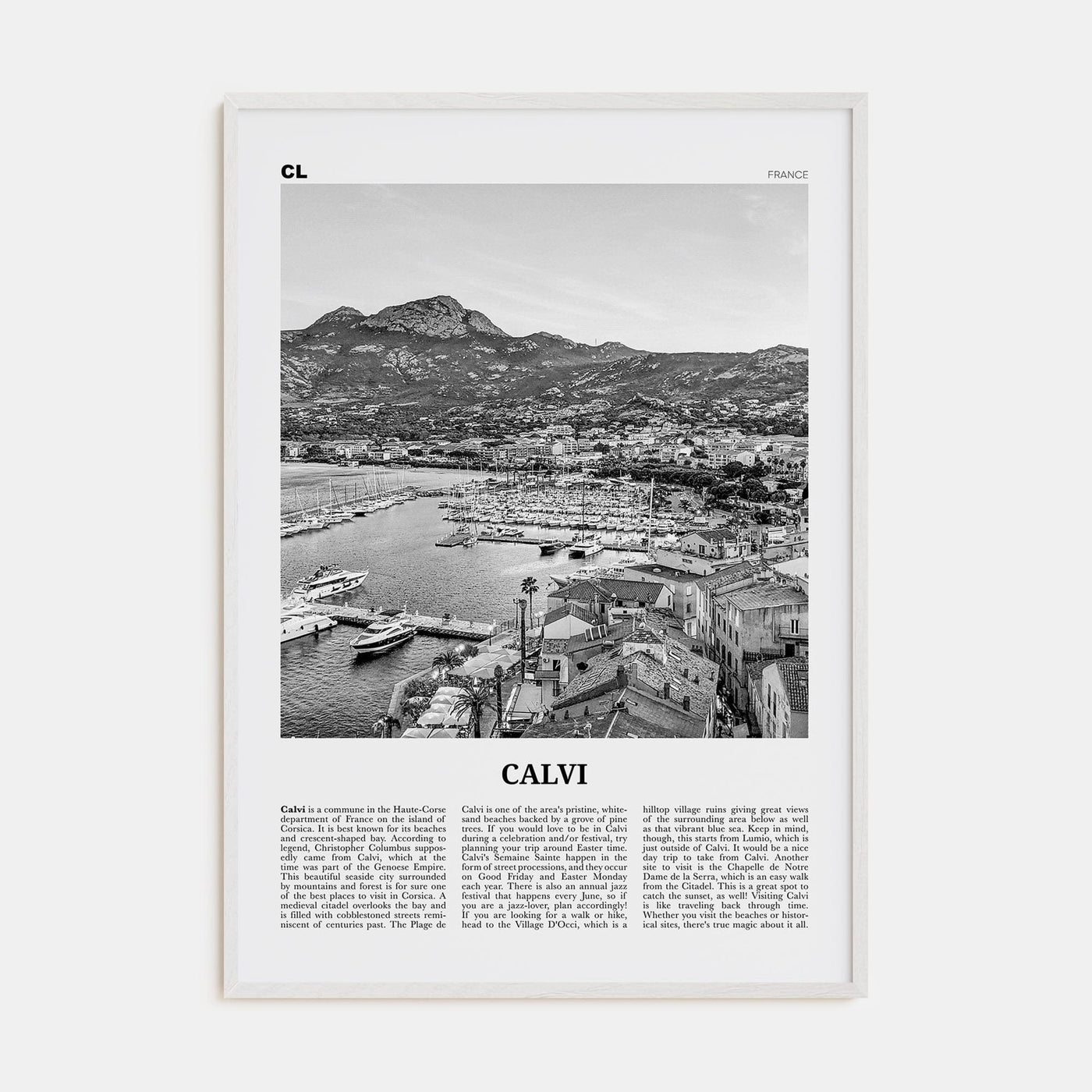 Calvi Poster White Wood / 8x12 in Nbourhood Travel B&W Poster