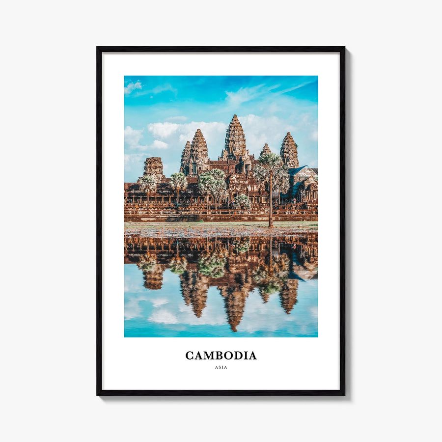 Cambodia colorful classic poster of Asia – vertical wall art, unframed print shown in interior mockup