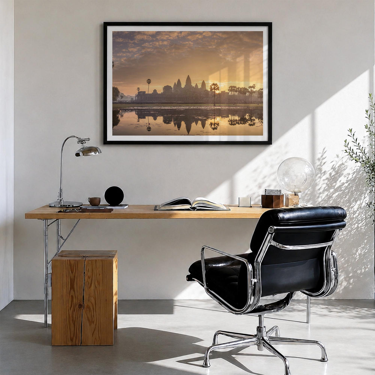 Cambodia colorful photo poster of Asia – horizontal wall art in black wood frame with white border, hanging on wall