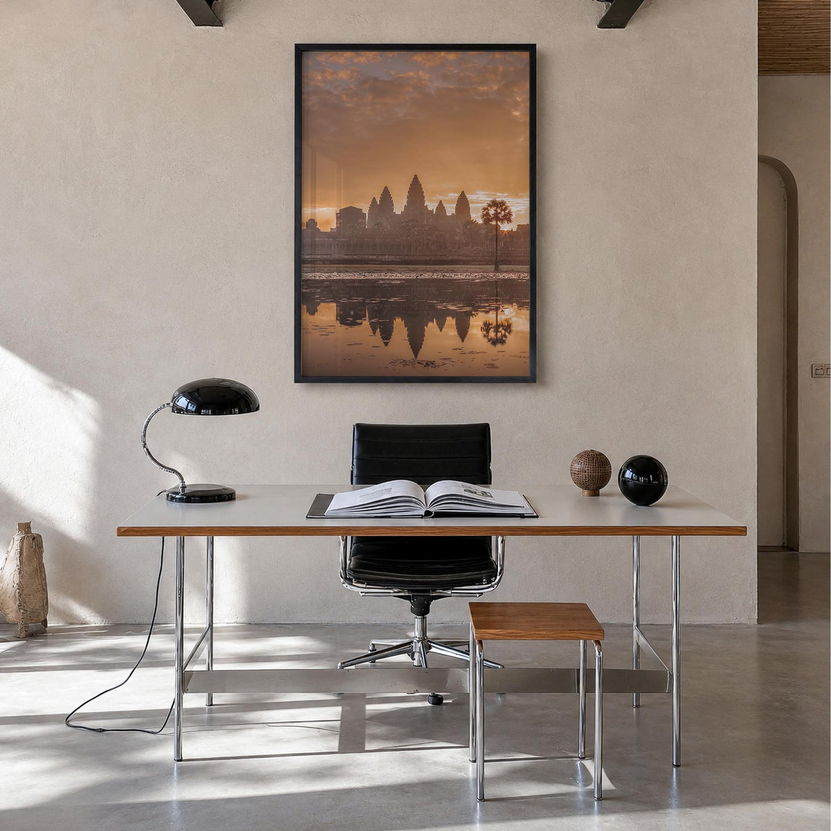 Cambodia colorful photo poster of Asia – vertical wall art in black wood frame, hanging on wall
