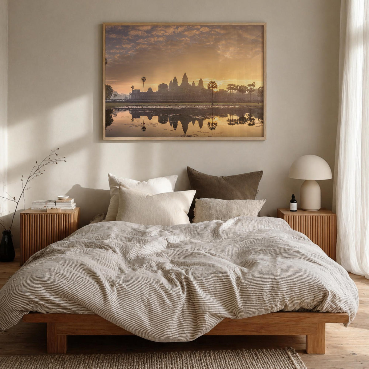 Cambodia colorful photo poster of Asia – horizontal wall art in natural wood frame, hanging on wall
