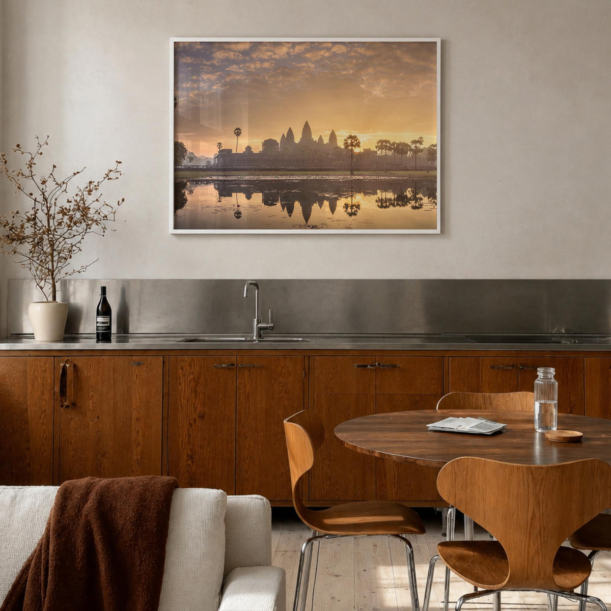Cambodia colorful photo poster of Asia – horizontal wall art in white wood frame, hanging on wall